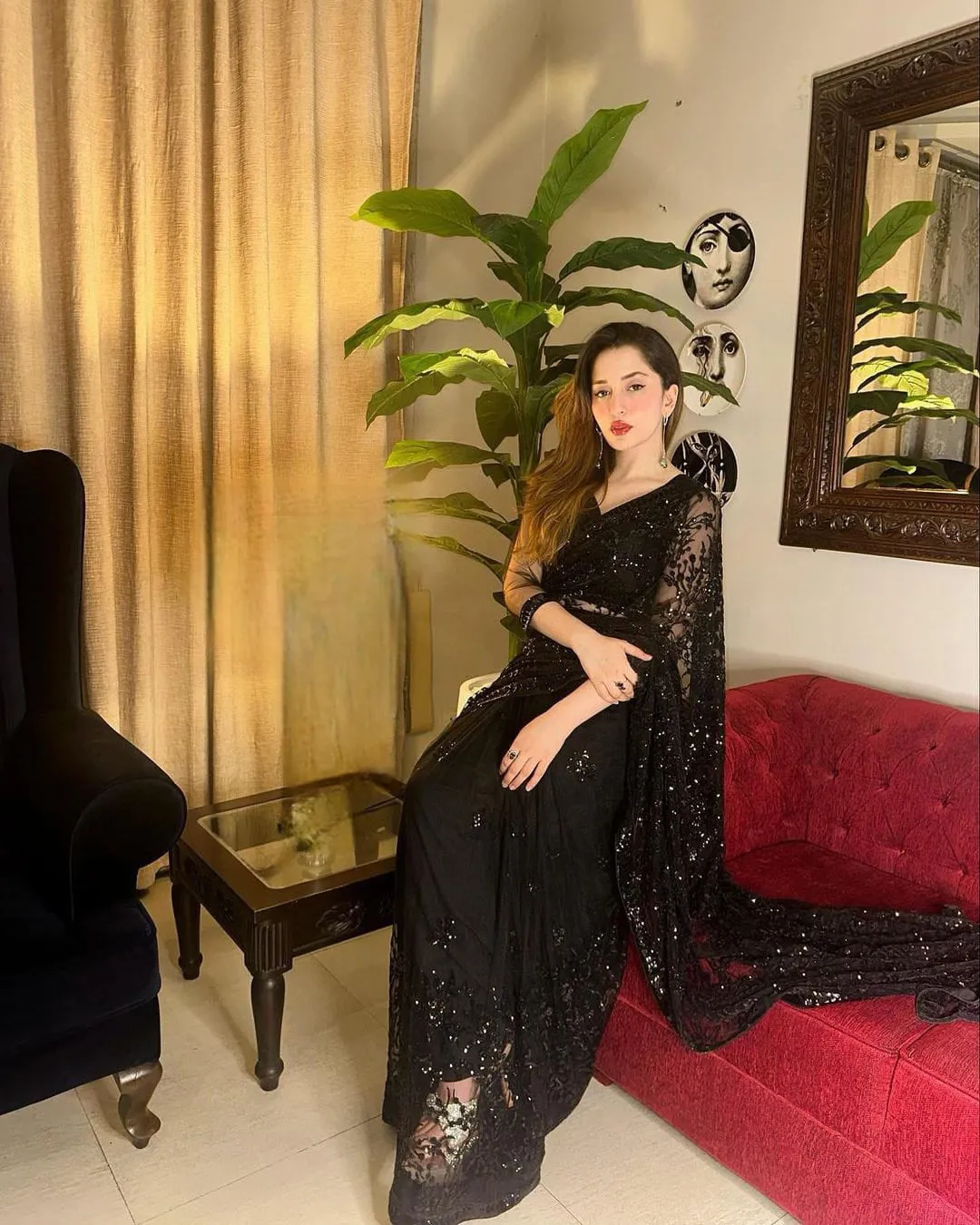 Beautiful Women Black Bollywood Sequence Saree 